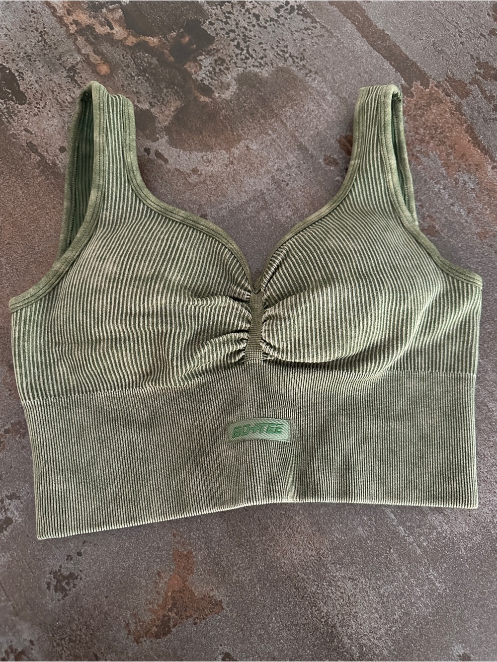Bo+Tee Olive Ribbed Supportive Sports Bra